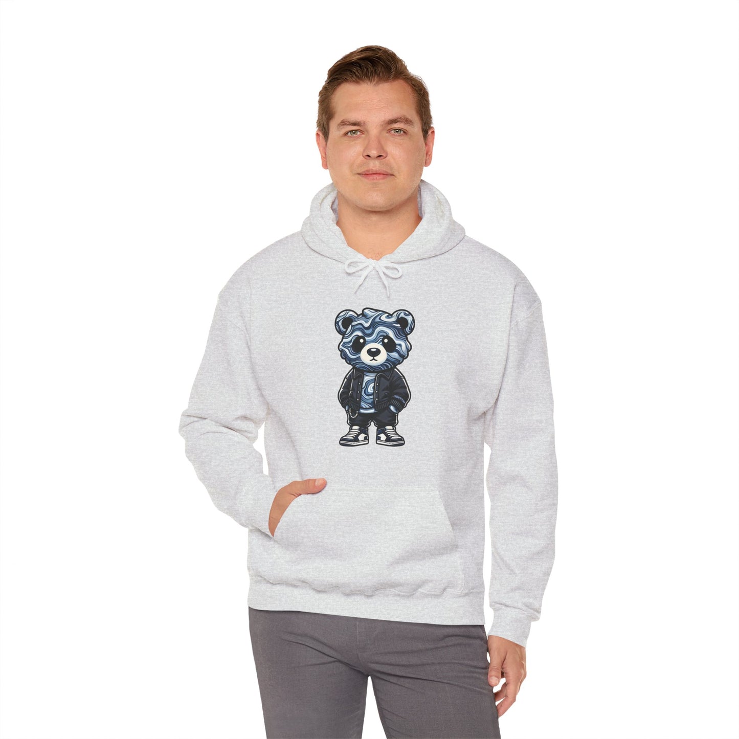 Grey Marble Bear Hoodie