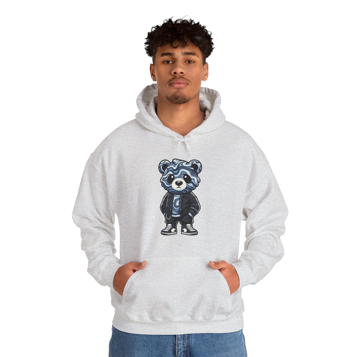 Grey Marble Bear Hoodie